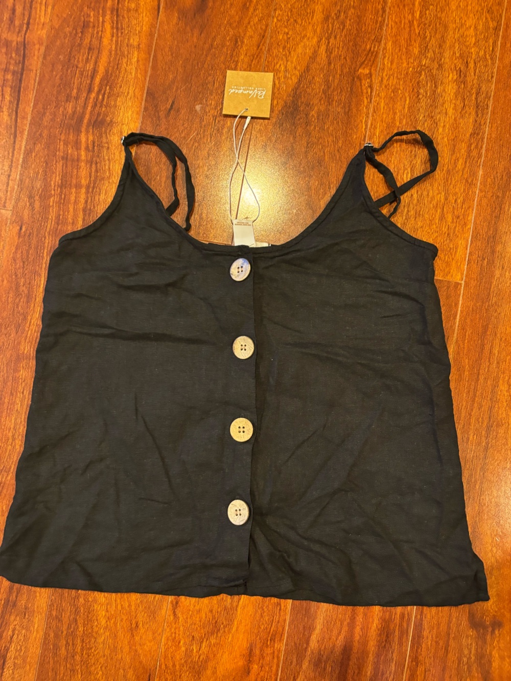 Revamped Black Button-Front Crop Tank